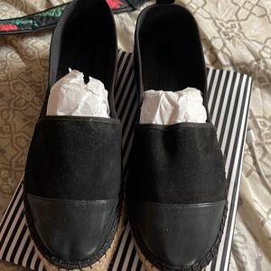 Women black suede espadrilles with leather toe